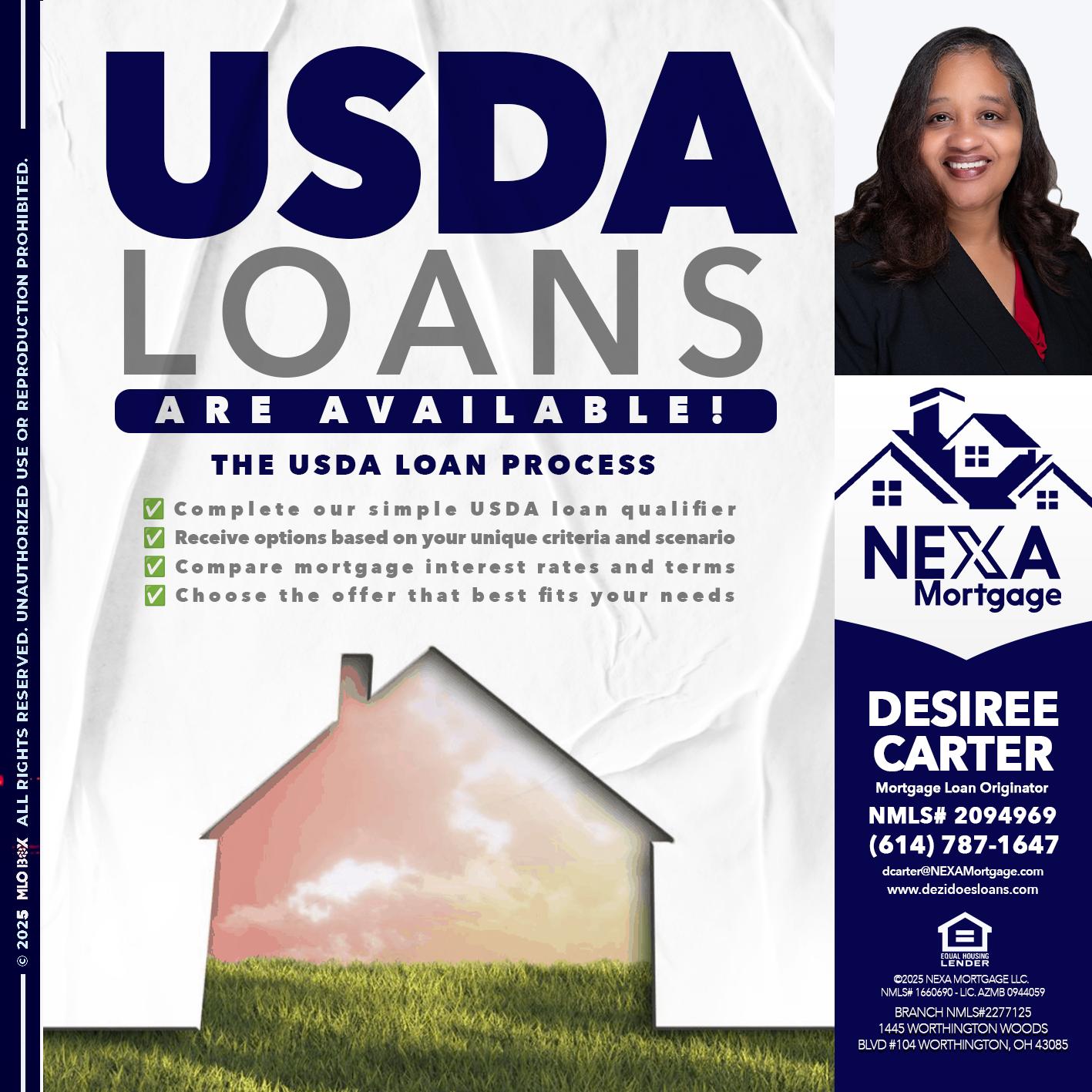 USDA LOANS - Desiree Carter -Mortgage Loan Originator