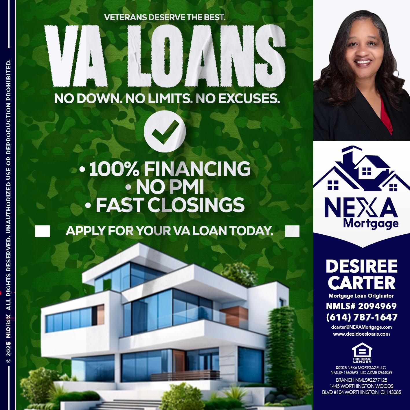 VA LOANS - Desiree Carter -Mortgage Loan Originator