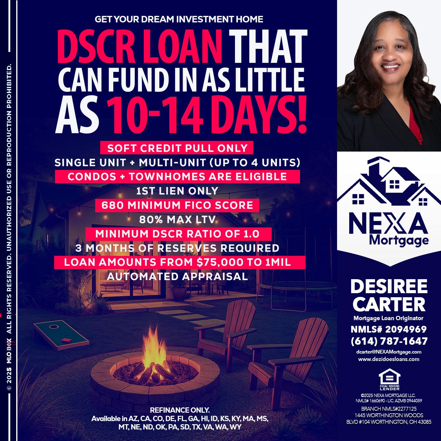 DSCR LOAN - Desiree Carter -Mortgage Loan Originator