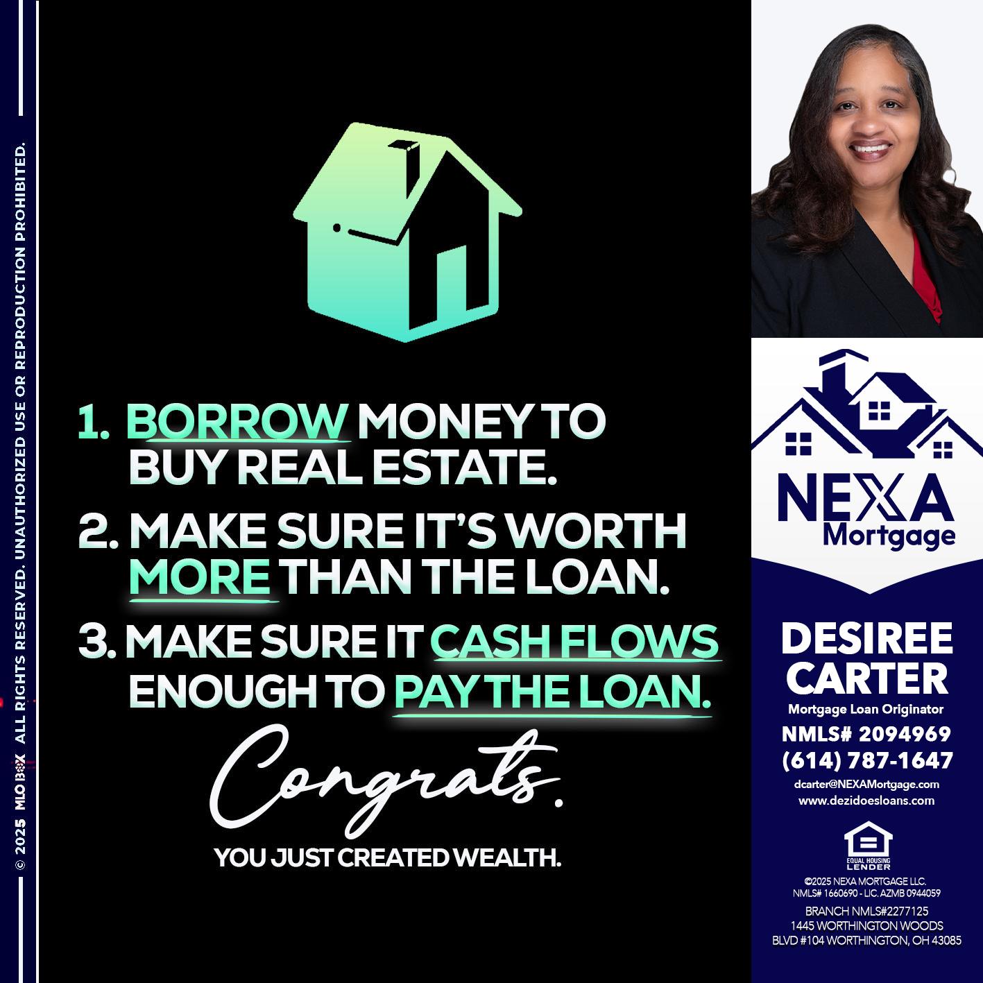 BORROW MONEY - Desiree Carter -Mortgage Loan Originator