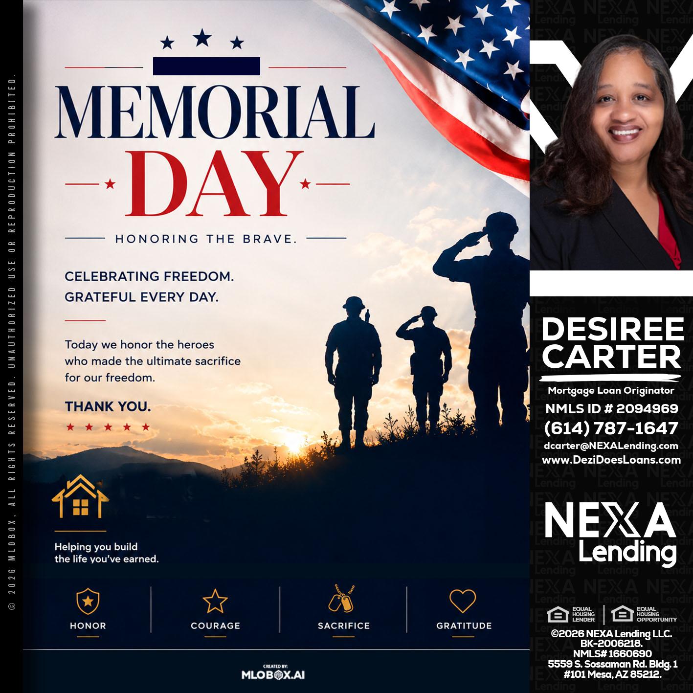 MEMORIAL DAY - Desiree Carter -Mortgage Loan Originator