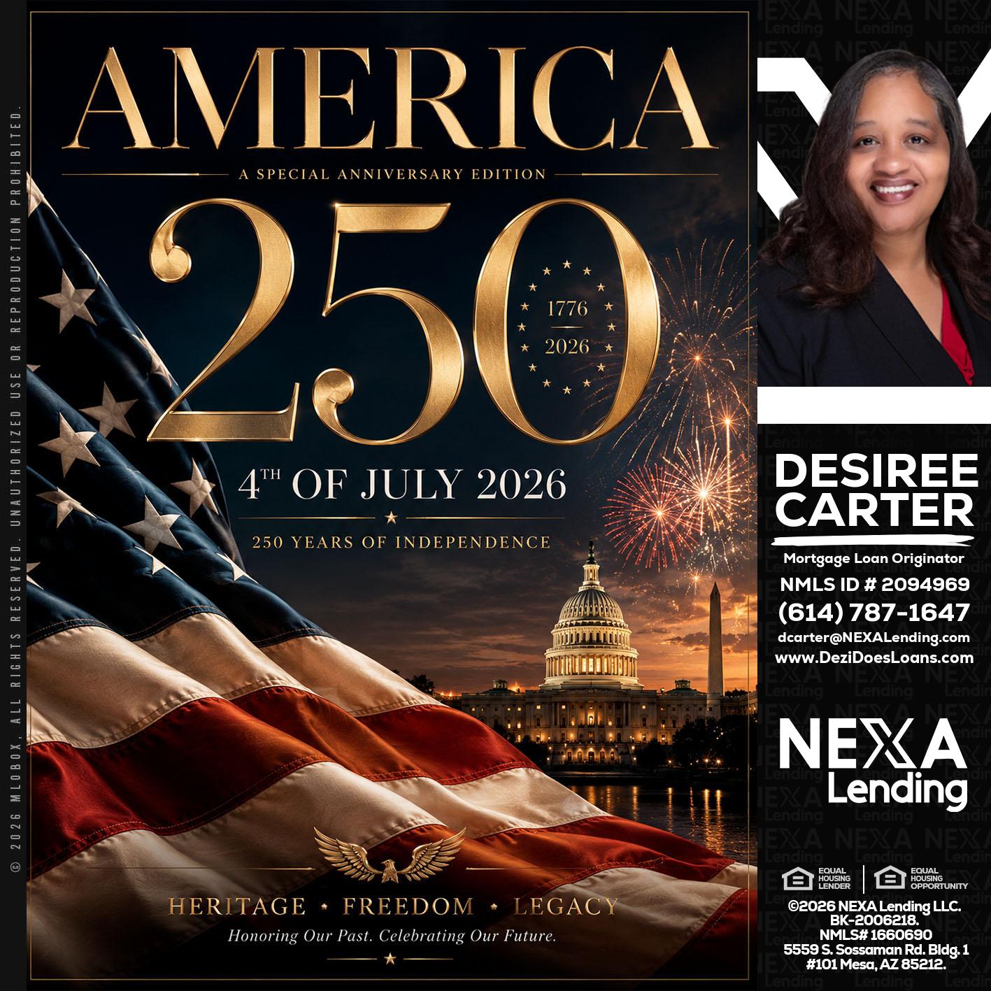 AMERICA 250 TH - Desiree Carter -Mortgage Loan Originator