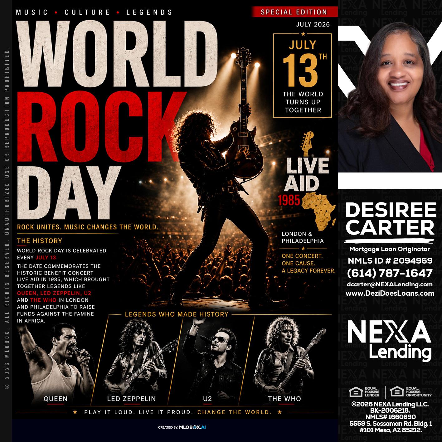 WORLD ROCK MUSIC DAY - Desiree Carter -Mortgage Loan Originator